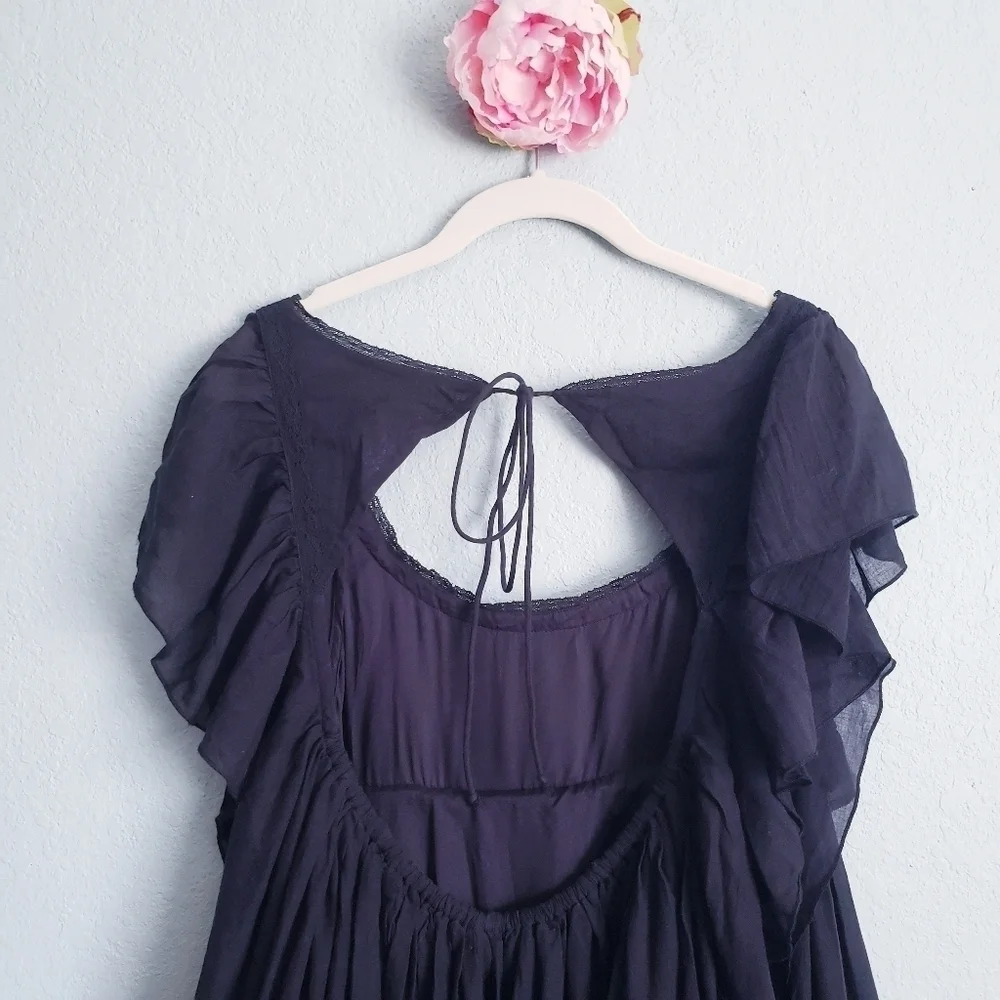 Free People Hailey Black Ruffle Babydoll Mini Dress